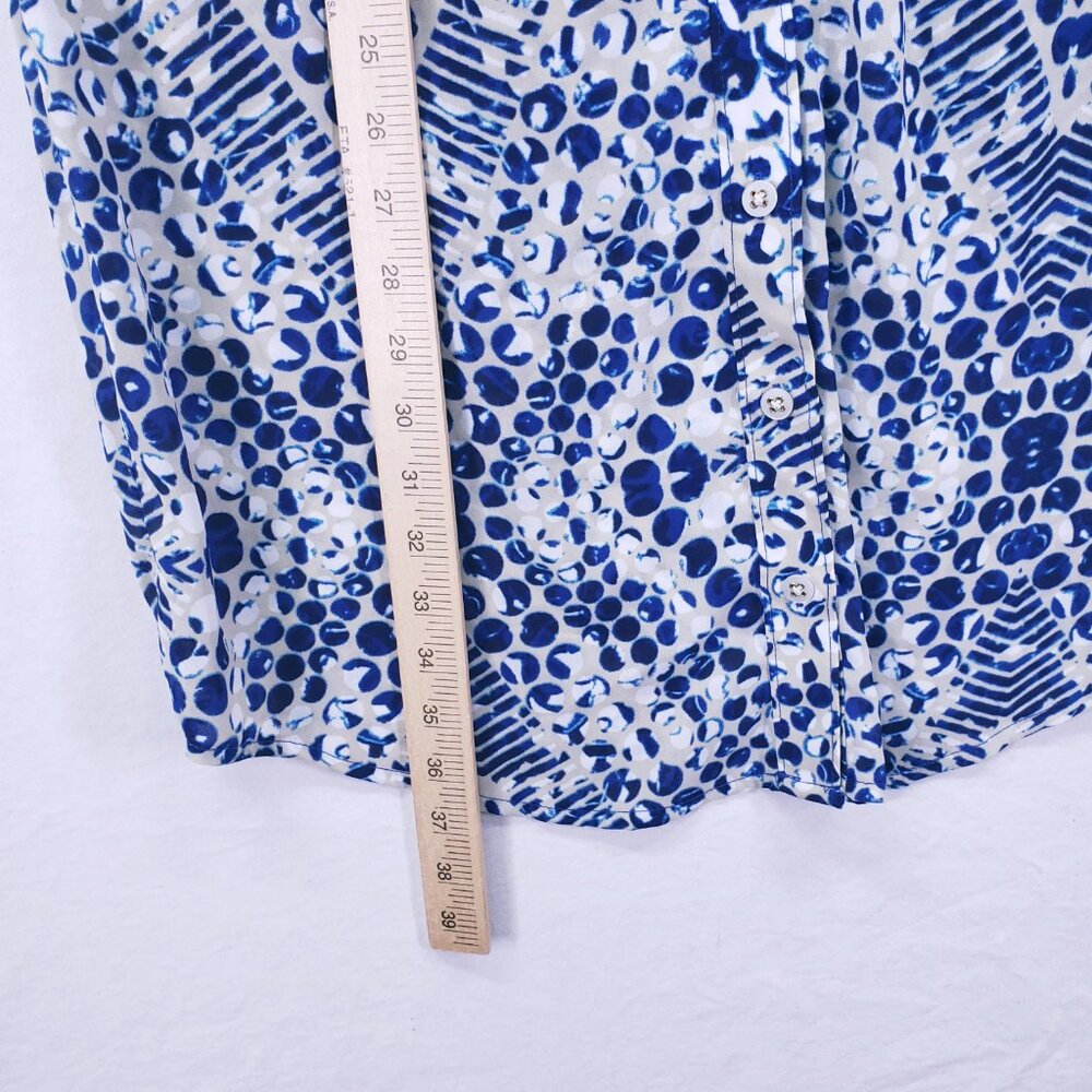Cabi Blue & White Abstract Print Button Down Short Jewel Shirt Dress Size S - Picture 6 of 16